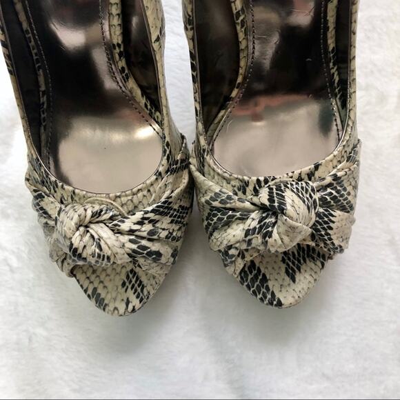 Colin Stuart snake print peep toe heels bow pumps size 7.5 NWOB - Picture 4 of 7